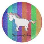 Unicorn with rainbow glitter stripes plate