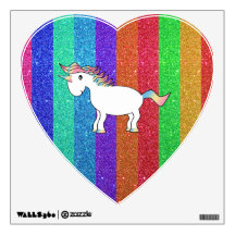 Unicorn with rainbow glitter stripes room decals