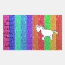 Unicorn with rainbow glitter stripes rectangle sticker