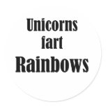 Unicorns fart rainbows round stickers