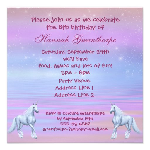 Unicorns Magical Fantasy Girls Birthday Party Invitation