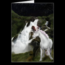 Unicorns waterfall greeting card cards