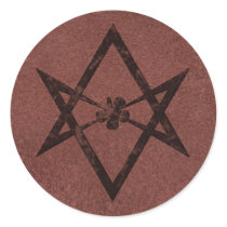Unicursal Hexagram on Red Leather Round Stickers