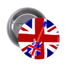 Union Jack British Guitar Art 2 Buttons