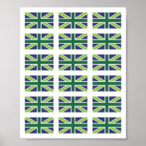 Union Jack Flag in Green Poster/Print