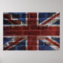Union Jack Great Britain Flag on Grunge Brick Wall Posters