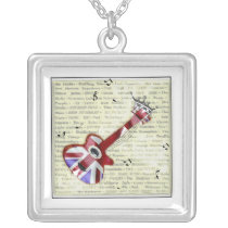 Union Jack Guitar Rock Music Pendant necklaces