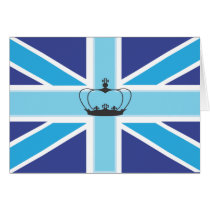 Union Jack in shades of blue with crown Card