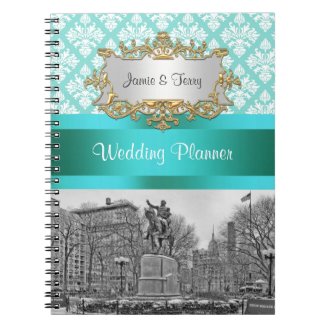 Union Square NYC Aqua White Damask 222 Notebook