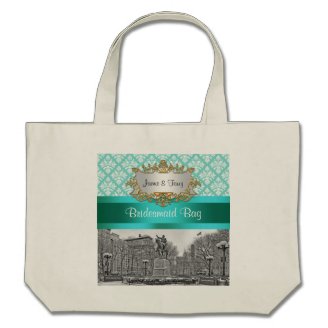 Union Square NYC Aqua White Damask 443 Canvas Bag