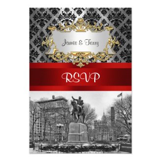 Union Square NYC Black Damask 211 RSVP 2 Custom Invitations