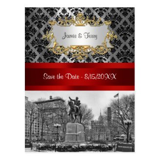 Union Square NYC Black Damask 211 Save the Date Post Cards