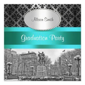 Union Square NYC Black Damask 2122 Graduation Invitations
