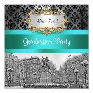 Union Square NYC Black Damask 2122 Graduation Invites