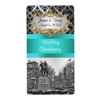 Union Square NYC Black Damask 212 Party Wine Label