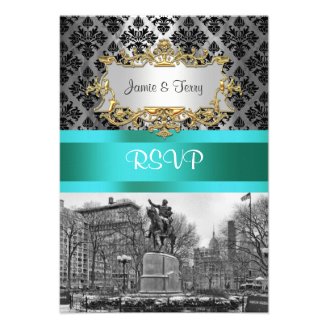 Union Square NYC Black Damask 212 RSVP 1 Personalized Announcements