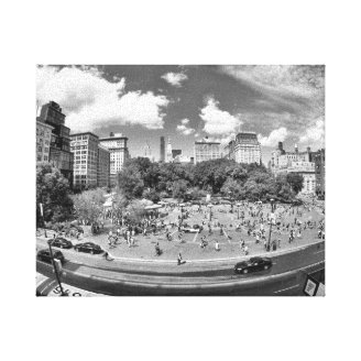 Union Square NYC From Above, B&W, Fish Eye View Gallery Wrap Canvas