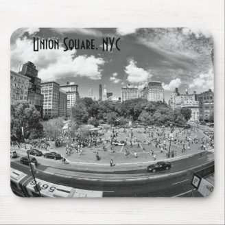 Union Square NYC From Above, B&W, Fish Eye View Mousepad