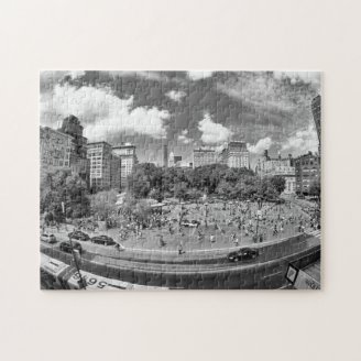 Union Square NYC From Above, B&W, Fish Eye View Jigsaw Puzzle