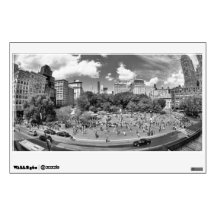 Union Square NYC From Above, B&W, Fish Eye View Wall Skins