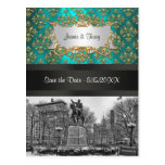 Union Square NYC Gold Damask 223 Save the Date Post Cards