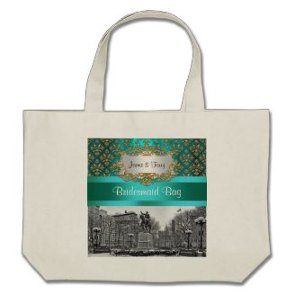 Union Square NYC Gold Teal Damask 222 Canvas Bag