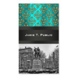 Union Square NYC Gold Teal Damask 223 Business Card Templates
