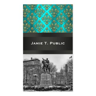 Union Square NYC Gold Teal Damask 223 Business Card Templates