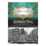 Union Square NYC Gold Teal Damask 223 Graduation Personalized Announcement