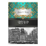 Union Square NYC Gold Teal Damask 223 RSVP 1 Invitation
