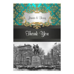 Union Square NYC Gold Teal Damask 223 Thank You Announcement