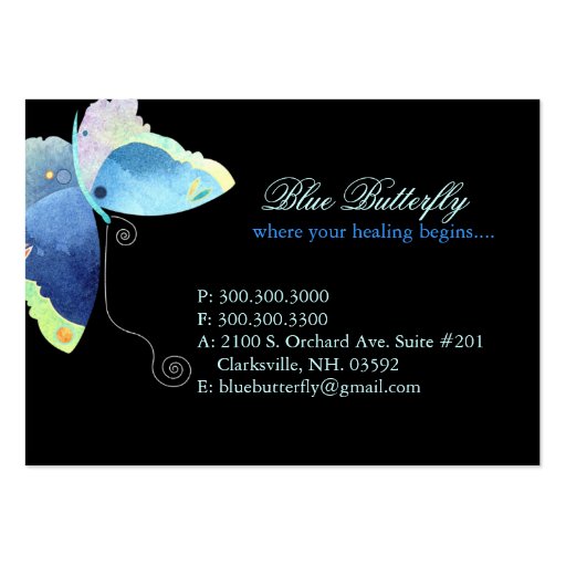 Unique Butterfly Massage Therapist Business Cards (back side)