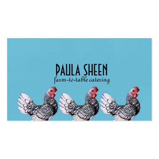 Unique Catering Business Cards Blue With Chicken (front side)