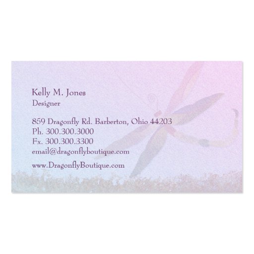 Unique, Colorful Dragonfly Fashion Business Cards (back side)