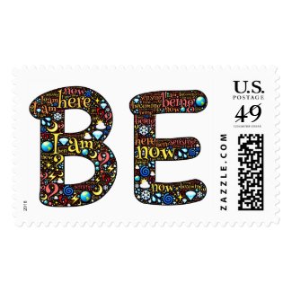 Unique, colorful, Emoji art postage stamp "BE"
