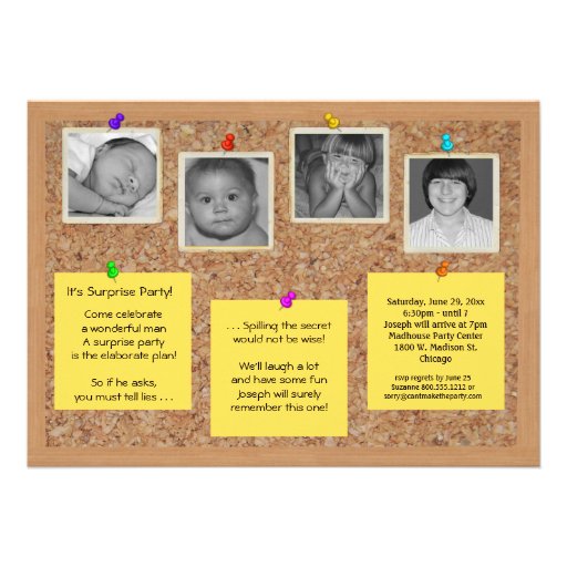 Unique Faux Cork Bulletin Board Party Invite