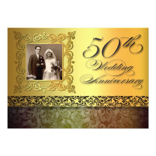 unique golden 50 anniversary photo invitations