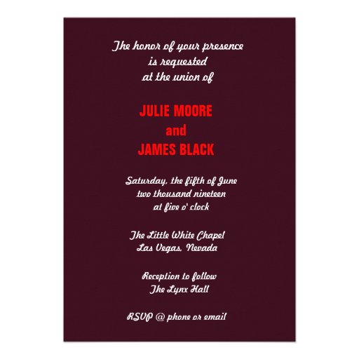Unique Las Vegas Wedding Formal Invitation