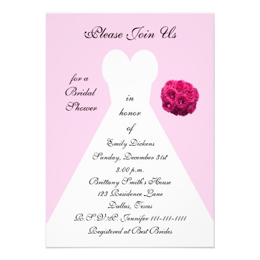 Unique Pink Bridal Shower Invitation, Bridal Gown from Zazzle.com