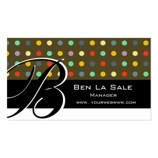 Unique  Polka Dots  Monogram Business Card (front side)