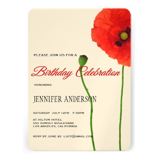 Unique Poppy Floral Simplicity Birthday Party Announcement