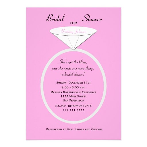 Unique Ring Bridal Shower Invitation on Pink 5" X 7" Invitation Card | Zazzle