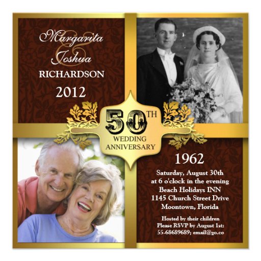 unique two photos 50th anniversary invitations