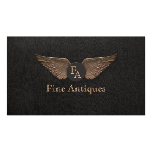 Unique Vintage Bronze Wings Monogrammed Black Business Card Templates