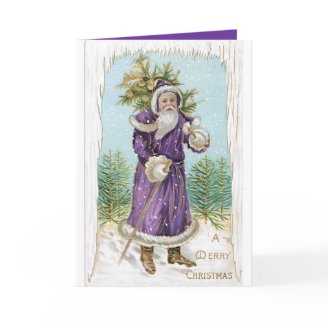 Unique vintage Santa in Purple!  Christmas Card