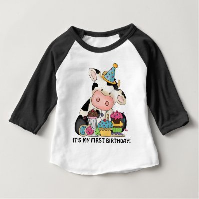 Unisex baby cow First Birthday t-shirt