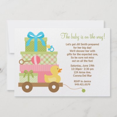 Unisex Baby Stuff on Cute Baby Shower Invitation Features Pink  Blue And Green Baby Gifts