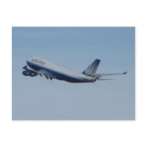 United 747 Taking Off Post Card