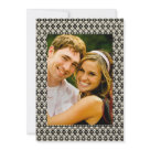 5x7 - Modern and sweet repeating heart pattern in sharp black and white, accented with deep vibrant red. Your picture one side with a matching heart pattern matt. While the other side is all of the important information. All text is fully customizable by you. Matching RSVP cards available.