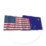 United States and Alaska Waving Flags Sticker